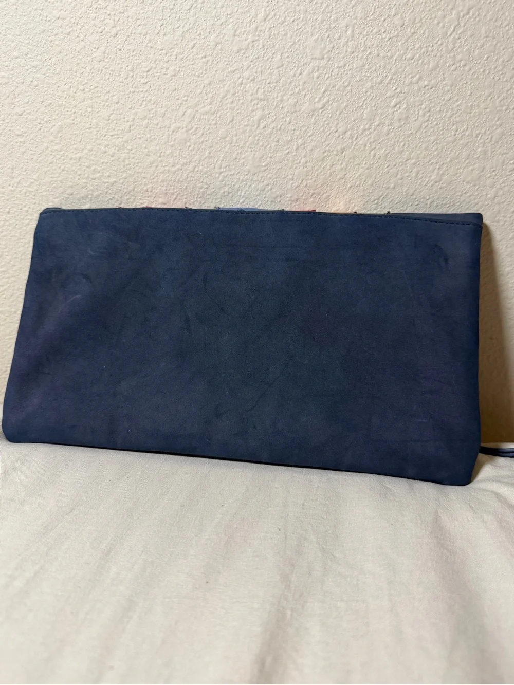 Stella & Dot Navy Multicolor Metallic Stripe Foldover Clutch Bag